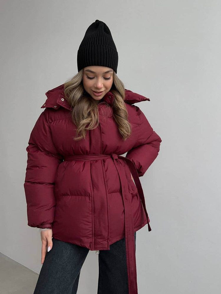 Casual Waist Tight Skinny Slimming Hooded Mid-length Bread Cotton-padded Jacket BadAssWear.fi