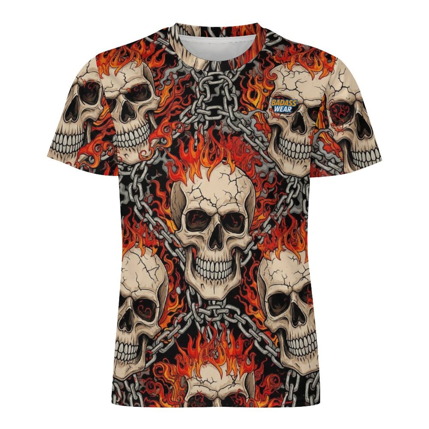 Men's Flaming Skull Ice Silk T-Shirt