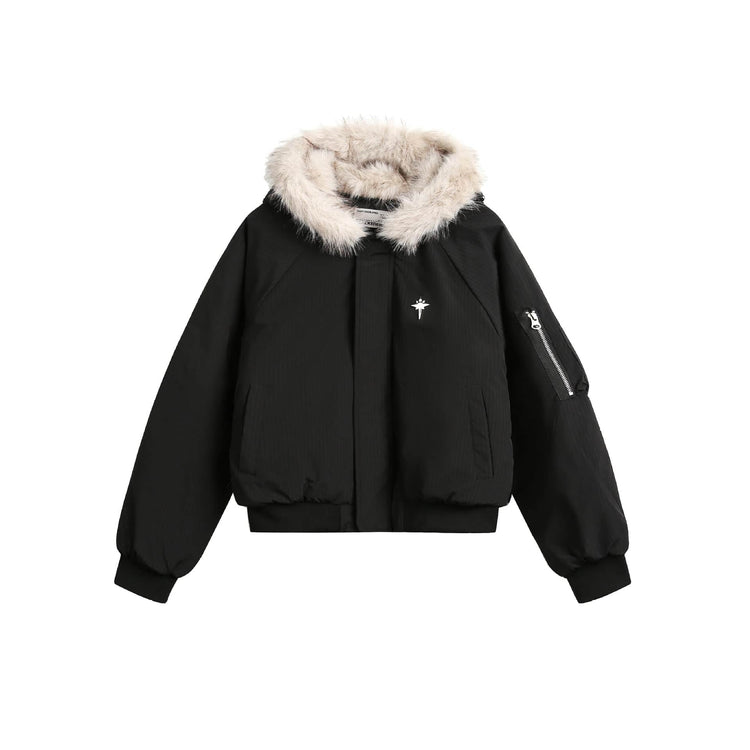 New Real Shot High Quality Fur Collar Short Connecting Cap Cotton Coat Jacket BadAssWear.fi