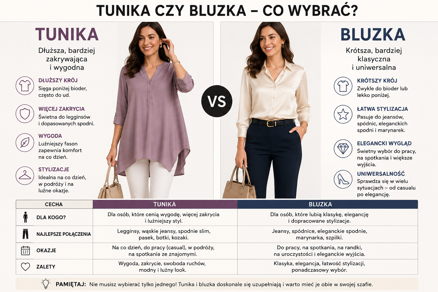Tunika czy bluzka – która pasuje do Ciebie lepiej?