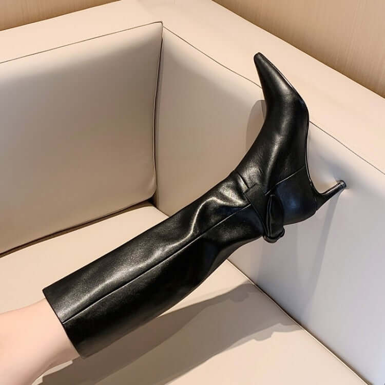 Women's Stiletto Bow High Cowhide Boots BadAssWear.fi