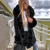 Women's Hooded Long-sleeve Warm Zippered Cotton Coat Solid Color Jacket With Removable Fur Collar BadAssWear.fi
