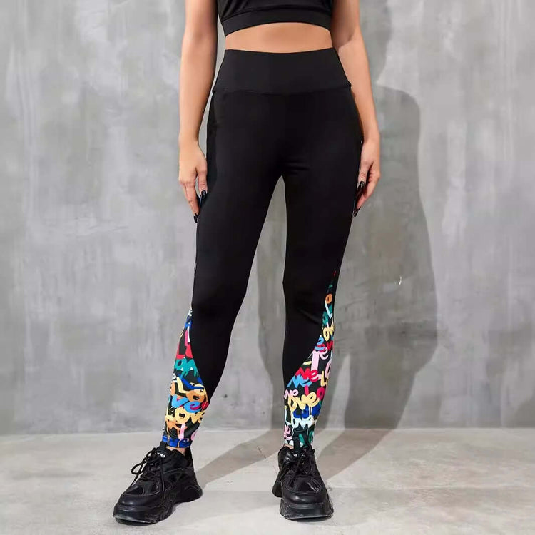Color Contrast Patchwork Fashion Hip Raise High Waist Tight Sports Yoga Pants Leggings BadAssWear.fi