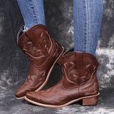 Cowboy Boots Women Embroidery Wedge Heel Shoes Western Cowgirl Boots BadAssWear.fi