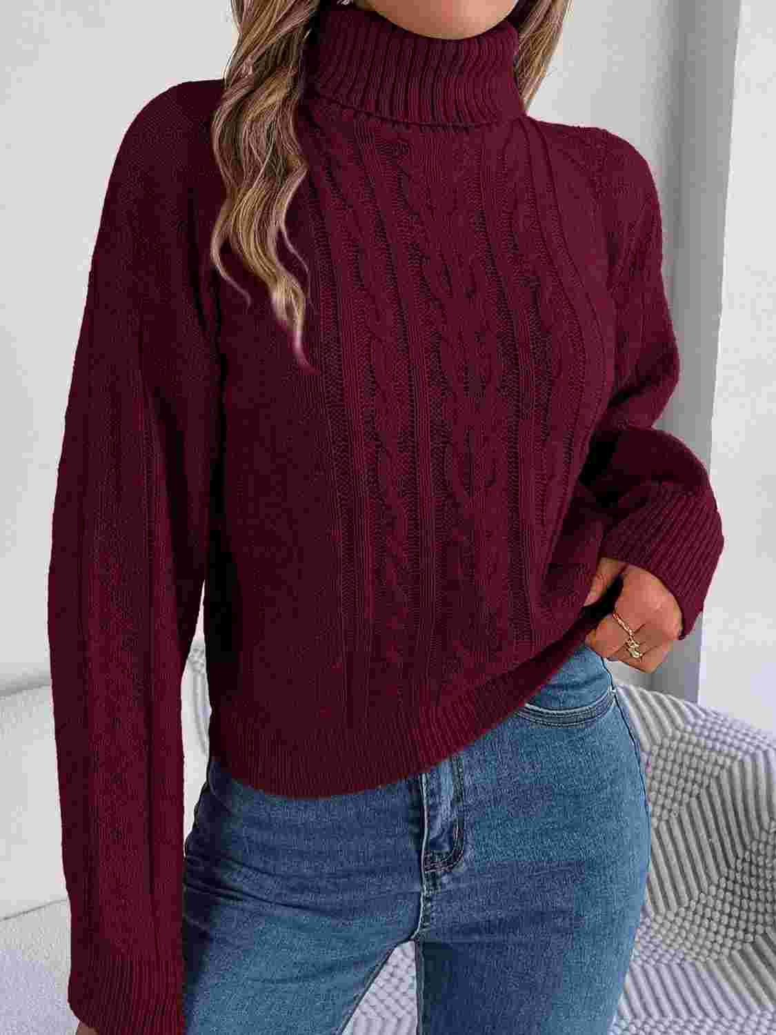 Women’s Cable-Knit Turtleneck Sweater BadAssWear.fi