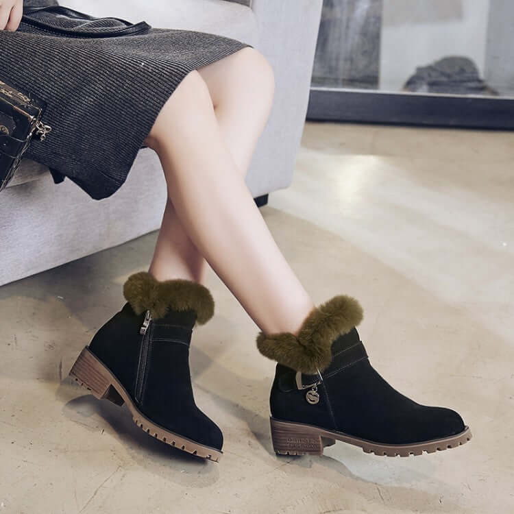 Real rabbit side zipper boots BadAssWear.fi