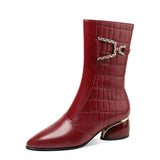 Burgundy Plus Cashmere Martin Boots Women All-Match Leather Boots Children BadAssWear.fi