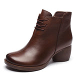 New Retro Leather Comfortable Thick Heel Women Boots High Heel Martin Boots Leather Boots Short Boots Women BadAssWear.fi