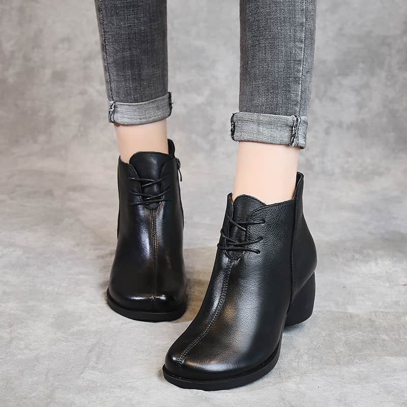 New Retro Leather Comfortable Thick Heel Women Boots High Heel Martin Boots Leather Boots Short Boots Women BadAssWear.fi