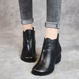 New Retro Leather Comfortable Thick Heel Women Boots High Heel Martin Boots Leather Boots Short Boots Women BadAssWear.fi