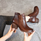 New Retro Leather Comfortable Thick Heel Women Boots High Heel Martin Boots Leather Boots Short Boots Women BadAssWear.fi