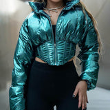 Warm-keeping Cotton Clothing Cool Locomotive Style Waist Shaping Irregular Zipper And Lapel BadAssWear.fi