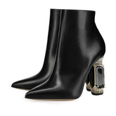 Luxury Rhinestone Gemstone Heel Women Side Zip Short Boots BadAssWear.fi