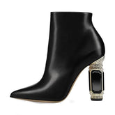 Luxury Rhinestone Gemstone Heel Women Side Zip Short Boots BadAssWear.fi