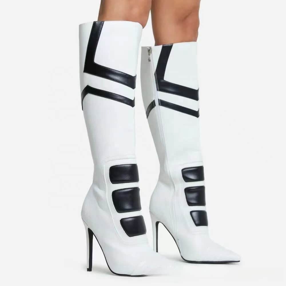 Black And White Color Simple Fashion Boots Women's Shoes Long Tube BadAssWear.fi