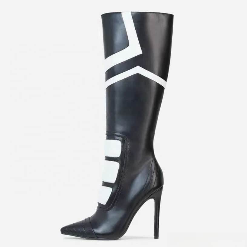 Black And White Color Simple Fashion Boots Women's Shoes Long Tube BadAssWear.fi