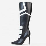 Black And White Color Simple Fashion Boots Women's Shoes Long Tube BadAssWear.fi