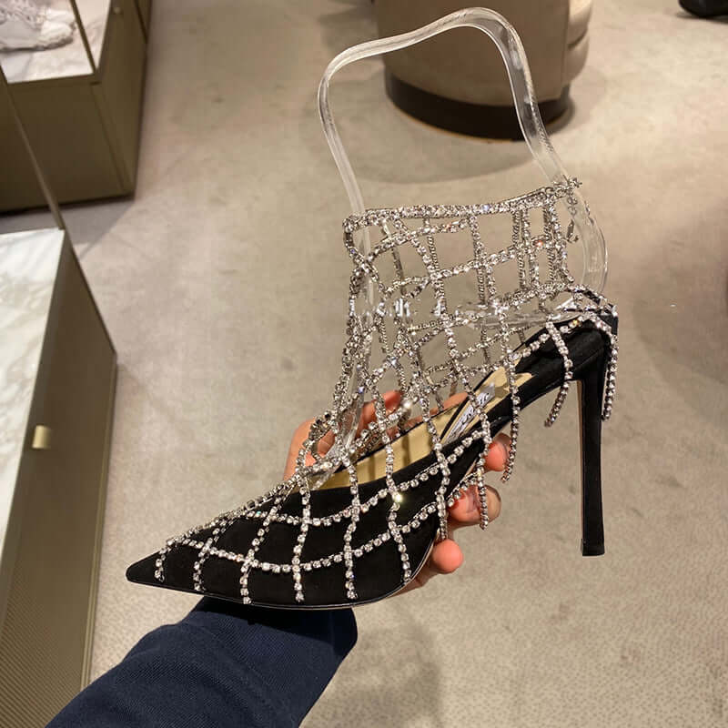 Women's Rhinestone Mesh Pointed Toe High Heels BadAssWear.fi