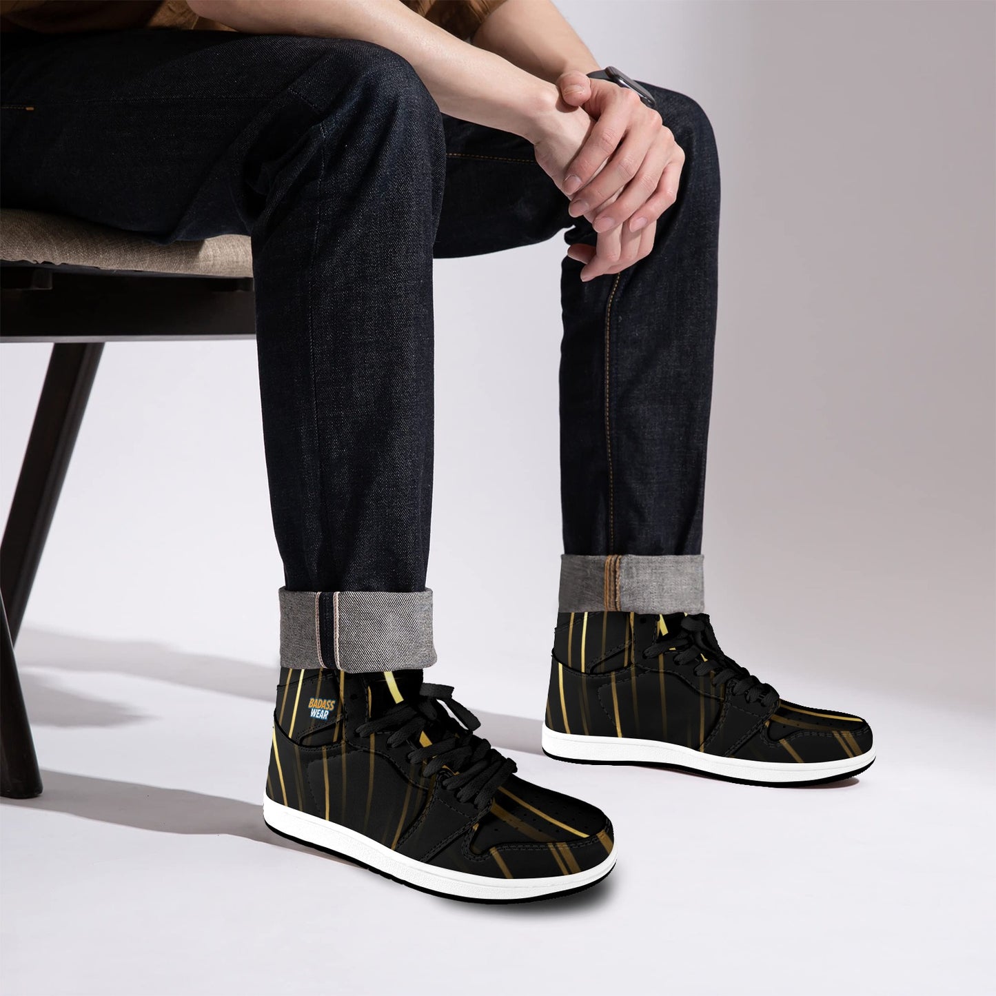 Men's High Top Sneakers Black & Gold