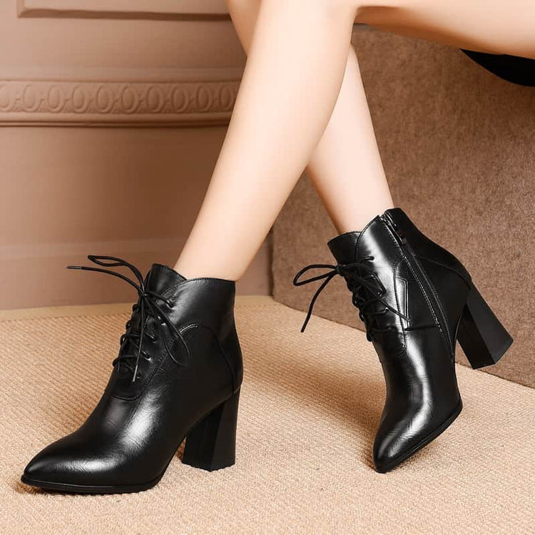 All-match thick heel leather boots high heel boots women BadAssWear.fi