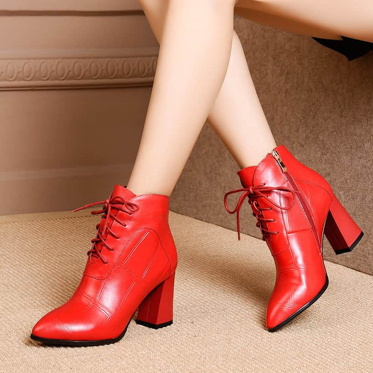 All-match thick heel leather boots high heel boots women BadAssWear.fi