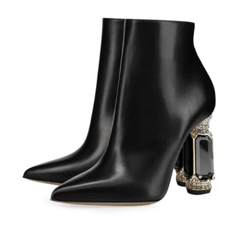 Luxury Rhinestone Gemstone Heel Women Side Zip Short Boots BadAssWear.fi
