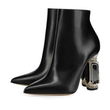 Luxury Rhinestone Gemstone Heel Women Side Zip Short Boots BadAssWear.fi