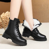 Women's Round Toe Cotton-padded Side Zipper Low Heel Casual Cowhide Shoes BadAssWear.fi