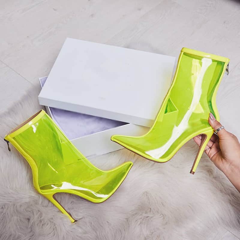 Colorful Transparent Stiletto Heel Back Zip Short Boots For Women BadAssWear.fi