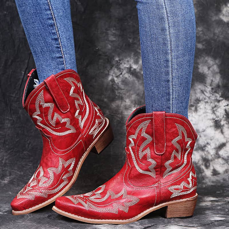 Cowboy Boots Women Embroidery Wedge Heel Shoes Western Cowgirl Boots BadAssWear.fi