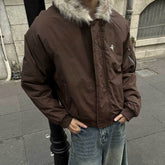 New Real Shot High Quality Fur Collar Short Connecting Cap Cotton Coat Jacket BadAssWear.fi