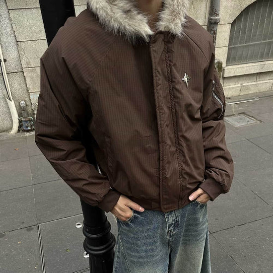 New Real Shot High Quality Fur Collar Short Connecting Cap Cotton Coat Jacket BadAssWear.fi