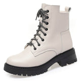 Women's Round Toe Cotton-padded Side Zipper Low Heel Casual Cowhide Shoes BadAssWear.fi