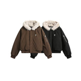 New Real Shot High Quality Fur Collar Short Connecting Cap Cotton Coat Jacket BadAssWear.fi