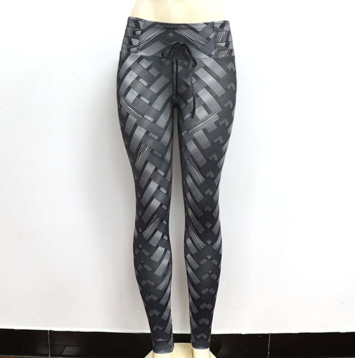 High Waist Iron Weave Print Push Up Yoga Workout Leggings Artsadd