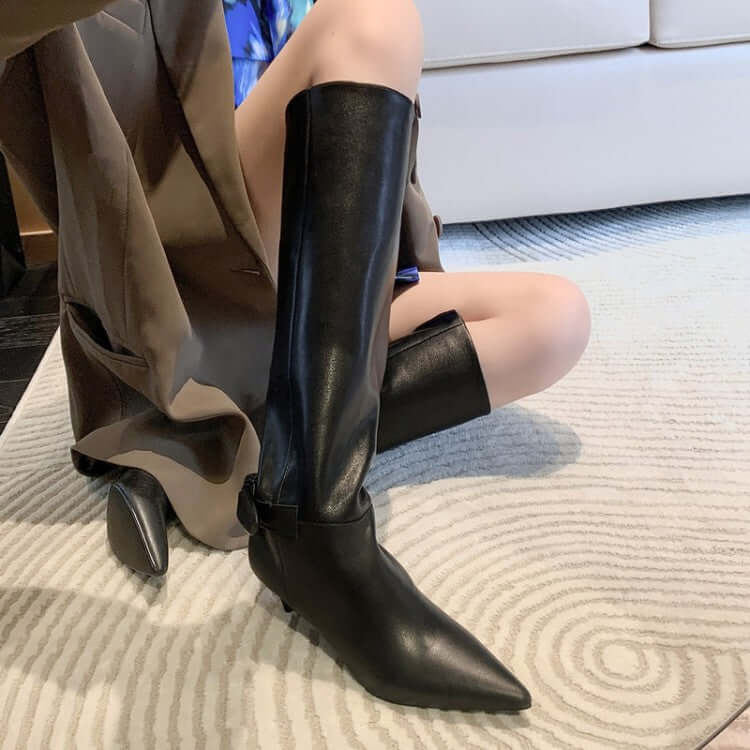 Women's Stiletto Bow High Cowhide Boots BadAssWear.fi