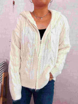 Women's Cable Knit Hooded Zip-Up Cardigan BadAssWear.fi