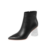 Pointed Toe Short Boots Women Crystal Thick Heel High Heel Retro Boots Single Boots BadAssWear.fi