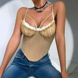 Sexy Sheer Mesh Stitching Lace Backless Fishbone Vest BadAssWear.fi
