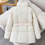 Warm Lapel Plaid Coat With Belt Design Fashion Casual Thick Jacket Fall And Winter Women's Clothing BadAssWear.fi
