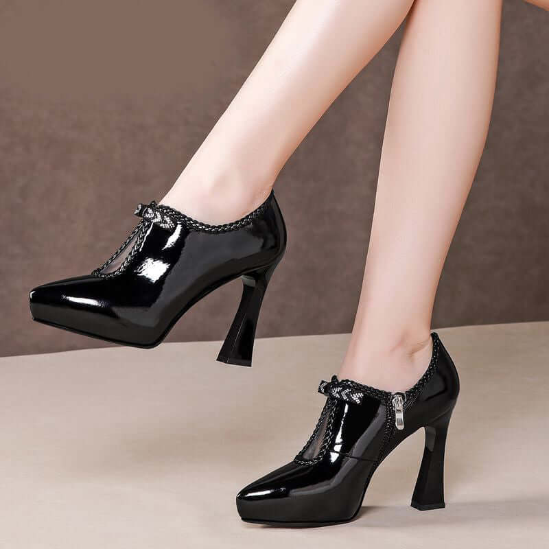 Block-heel Deep Patent Leather Low-top High Heels BadAssWear.fi