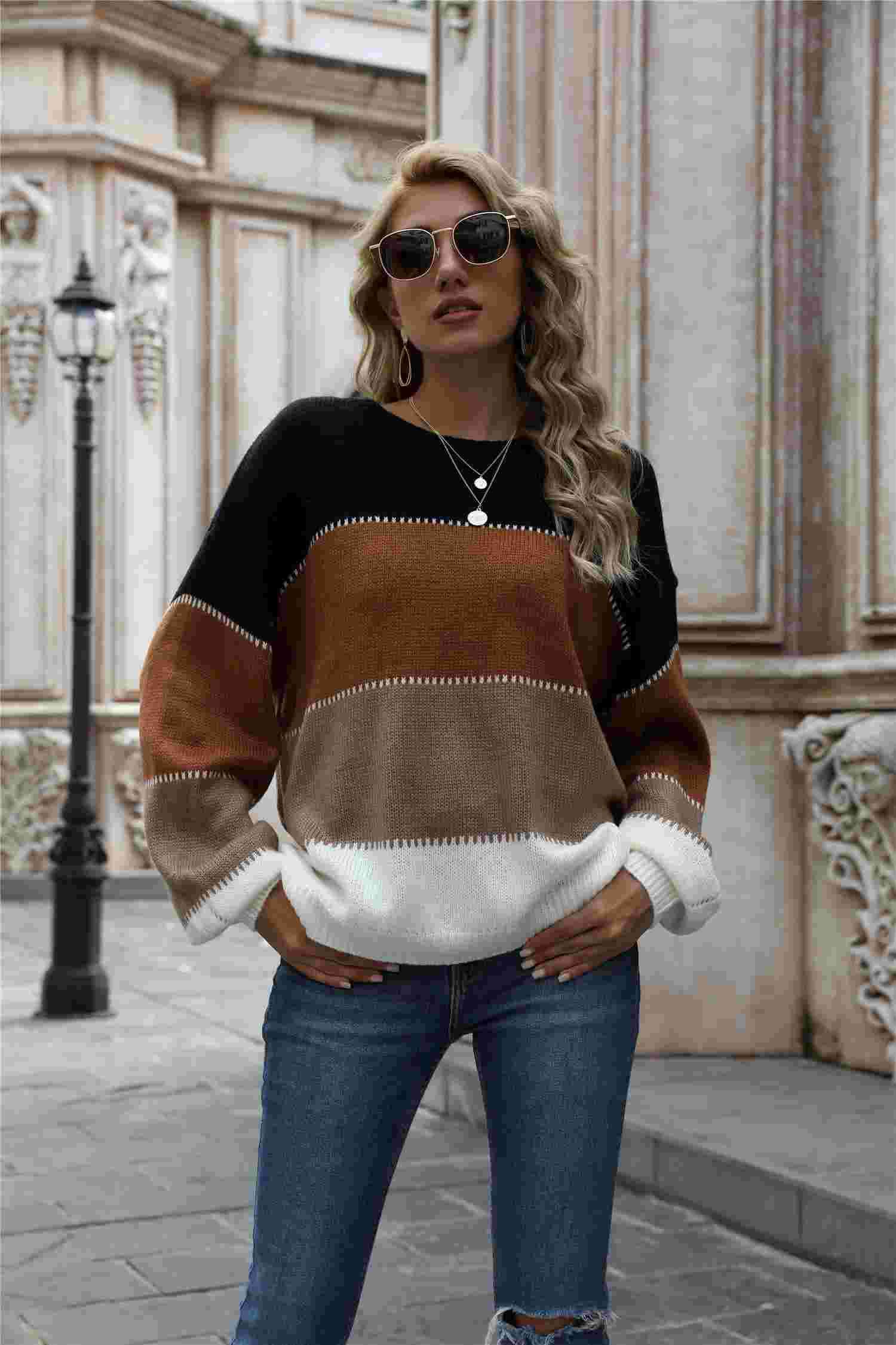 Angel Wings Color Block Round Neck Sweater BadAssWear.fi