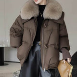 Down Cotton-padded Jacket Women's Short Fur Collar Thickened Coat Winter Clothing BadAssWear.fi