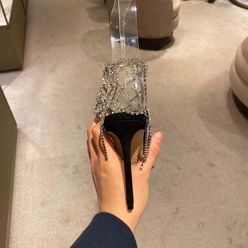 Women's Rhinestone Mesh Pointed Toe High Heels BadAssWear.fi