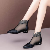 Soft Leather Flat Heel Net Boots Women&