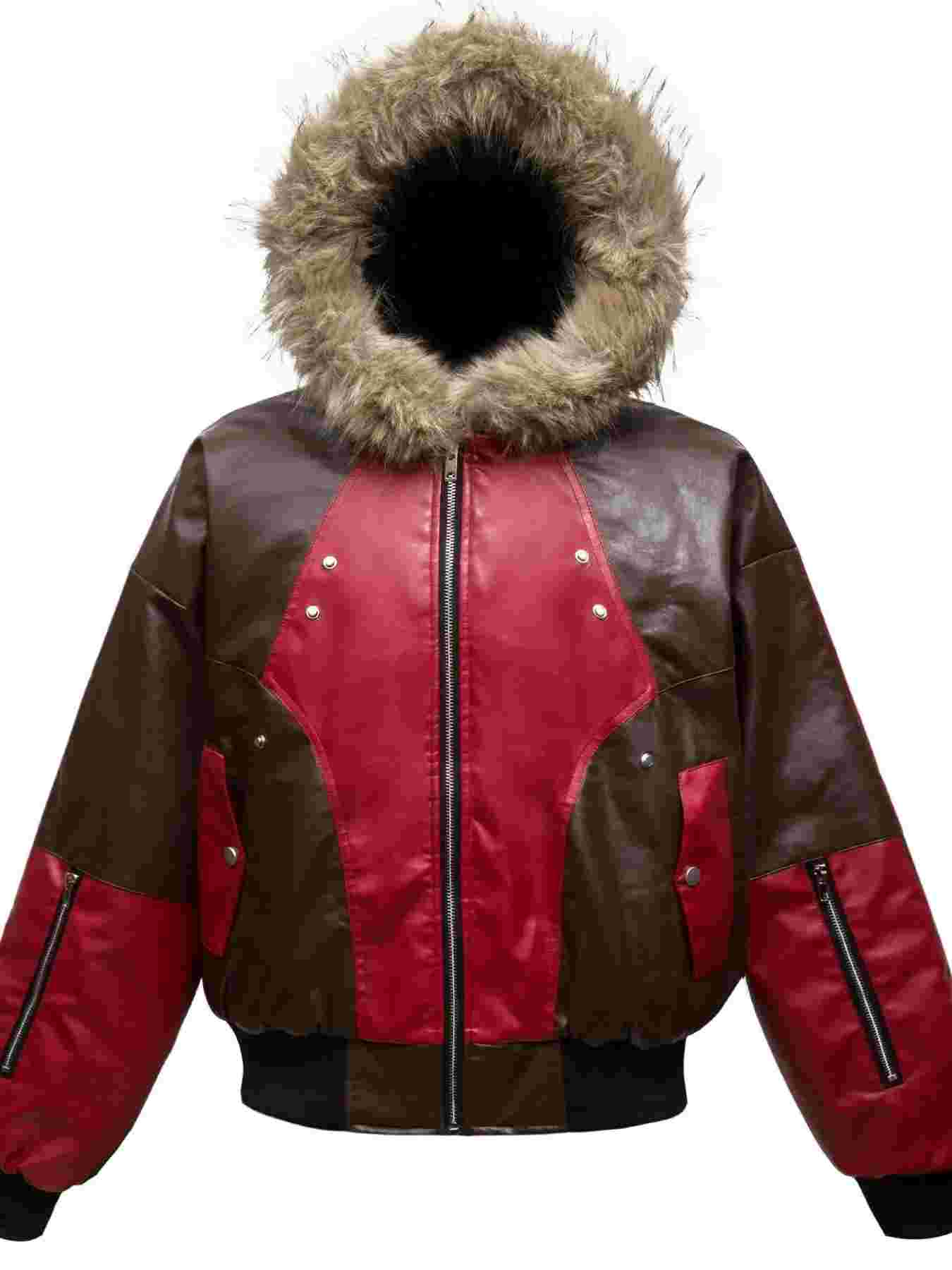 Men's Faux Fur Hooded Contrast Bomber Jacket Trendsi