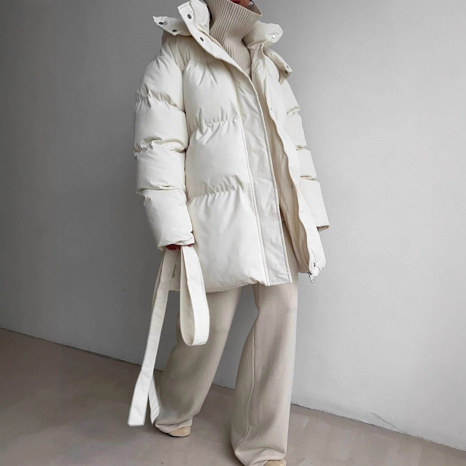 Casual Waist Tight Skinny Slimming Hooded Mid-length Bread Cotton-padded Jacket BadAssWear.fi