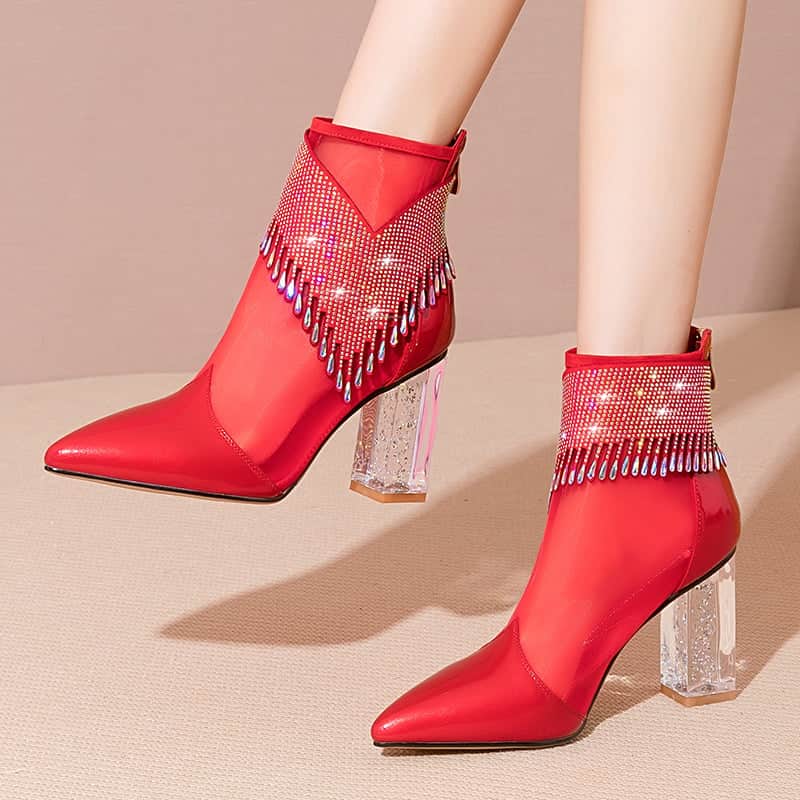 Women's New Leather Mesh Hollow High-heeled Short Sandals BadAssWear.fi