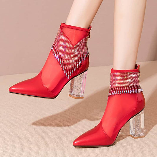 Women's New Leather Mesh Hollow High-heeled Short Sandals BadAssWear.fi