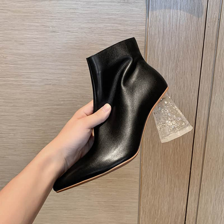 Pointed Toe Short Boots Women Crystal Thick Heel High Heel Retro Boots Single Boots BadAssWear.fi